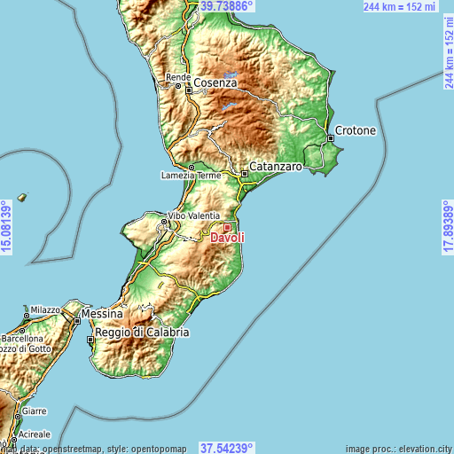 Topographic map of Davoli