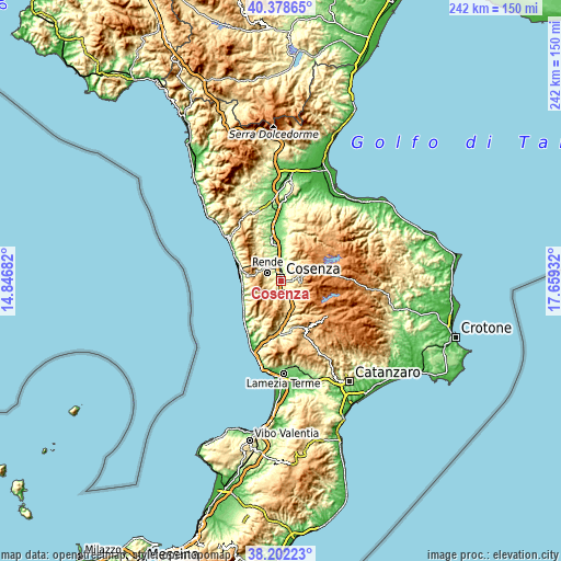 Topographic map of Cosenza