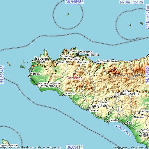 Topographic map of Corleone