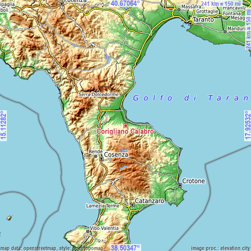 Topographic map of Corigliano Calabro