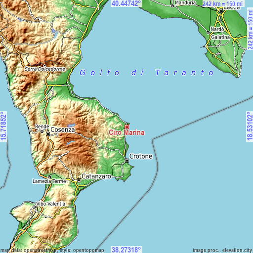 Topographic map of Cirò Marina