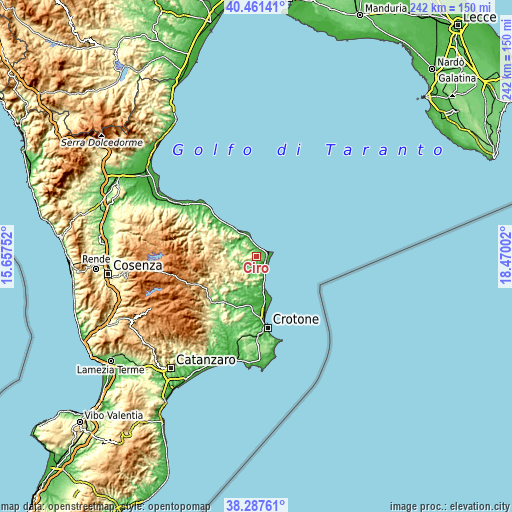 Topographic map of Cirò
