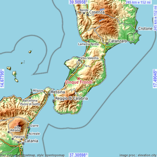 Topographic map of Cinque Frondi