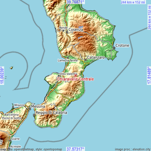 Topographic map of Chiaravalle Centrale