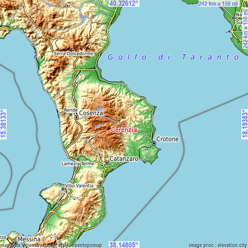 Topographic map of Cerenzia