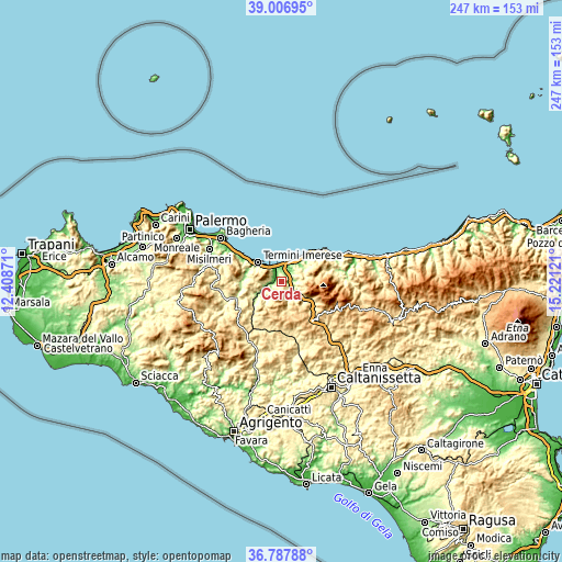 Topographic map of Cerda