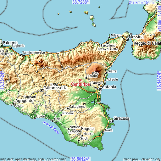 Topographic map of Centuripe