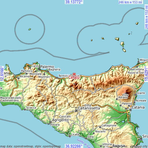 Topographic map of Cefalù