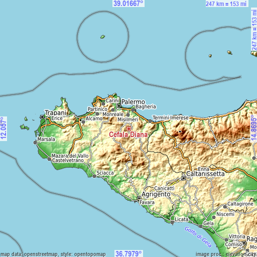 Topographic map of Cefalà Diana