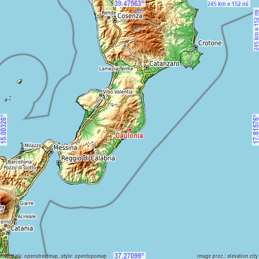 Topographic map of Caulonia