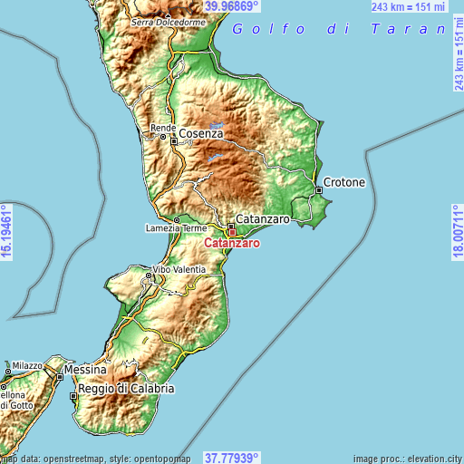 Topographic map of Catanzaro