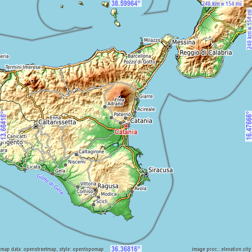 Topographic map of Catania