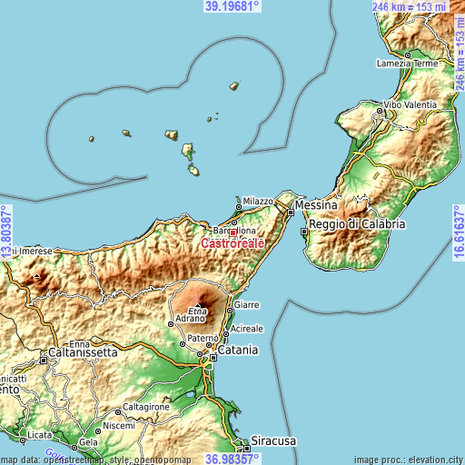 Topographic map of Castroreale