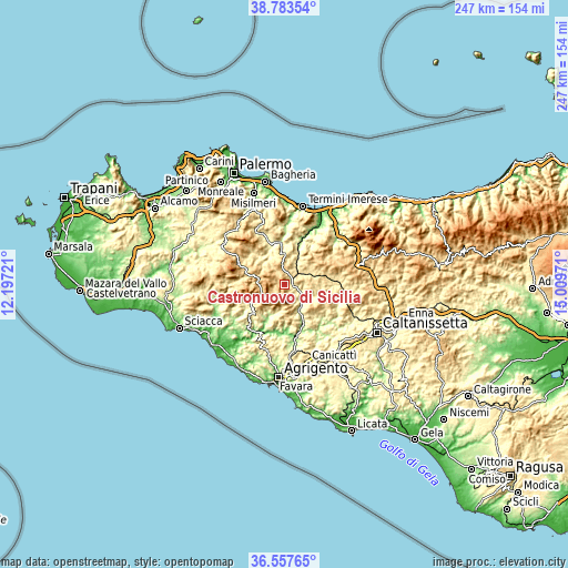 Topographic map of Castronuovo di Sicilia