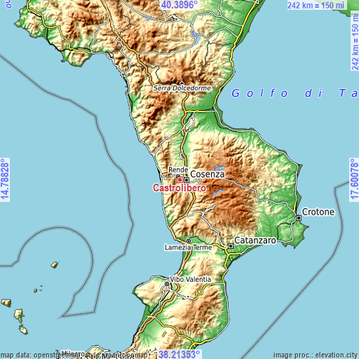 Topographic map of Castrolibero
