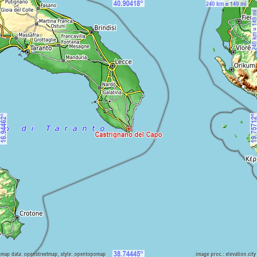 Topographic map of Castrignano del Capo