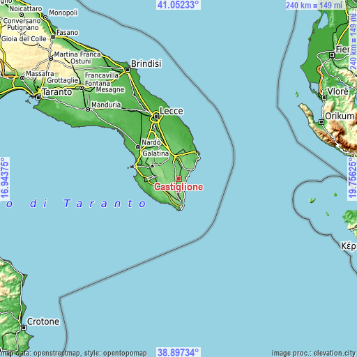 Topographic map of Castiglione