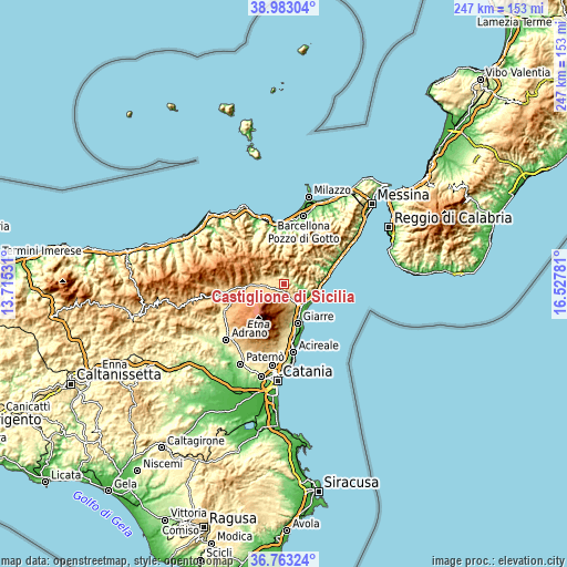 Topographic map of Castiglione di Sicilia