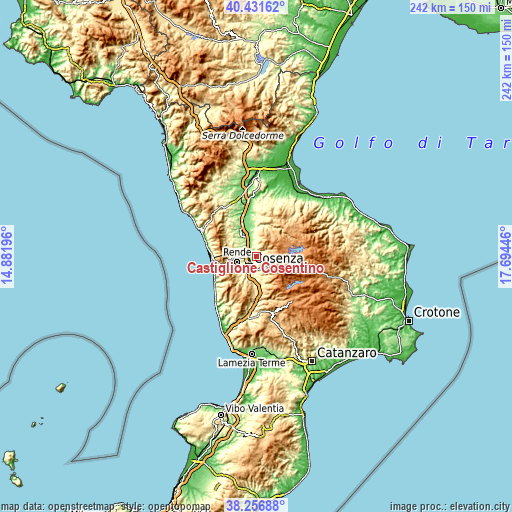Topographic map of Castiglione Cosentino