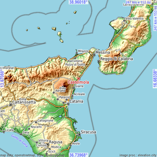 Topographic map of Castelmola