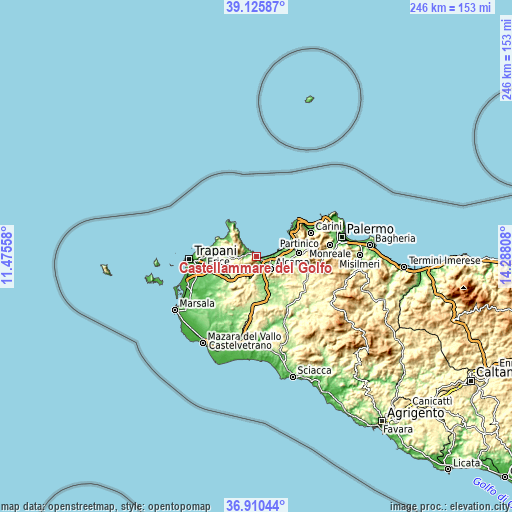 Topographic map of Castellammare del Golfo