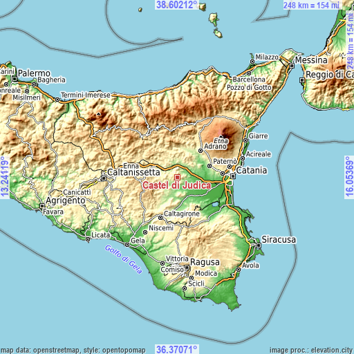 Topographic map of Castel di Judica