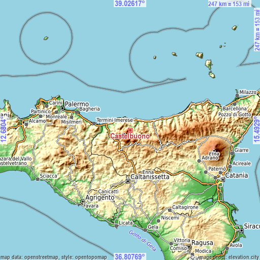 Topographic map of Castelbuono