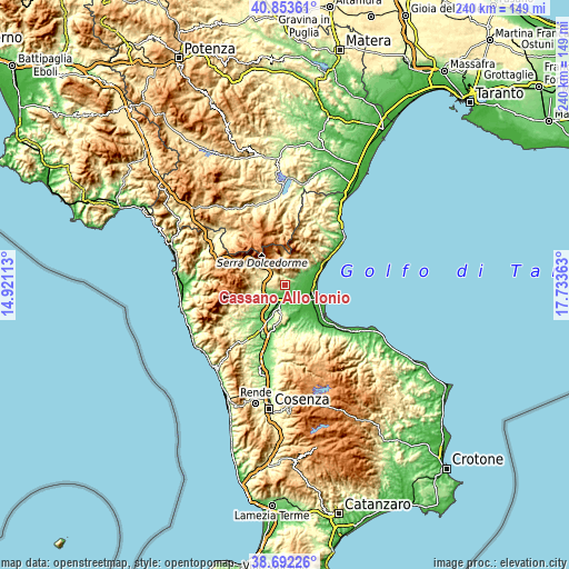 Topographic map of Cassano Allo Ionio