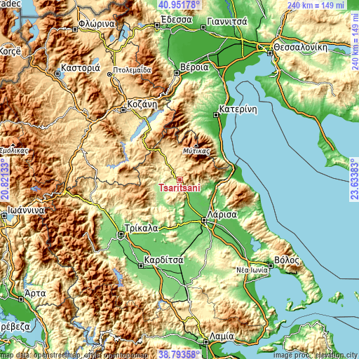 Topographic map of Tsarítsani