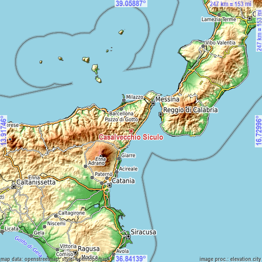 Topographic map of Casalvecchio Siculo