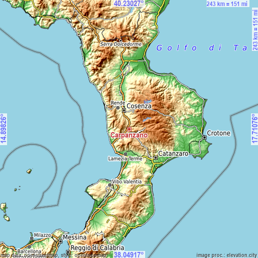 Topographic map of Carpanzano