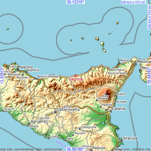 Topographic map of Caronia