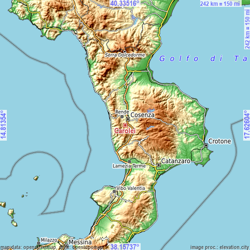 Topographic map of Carolei