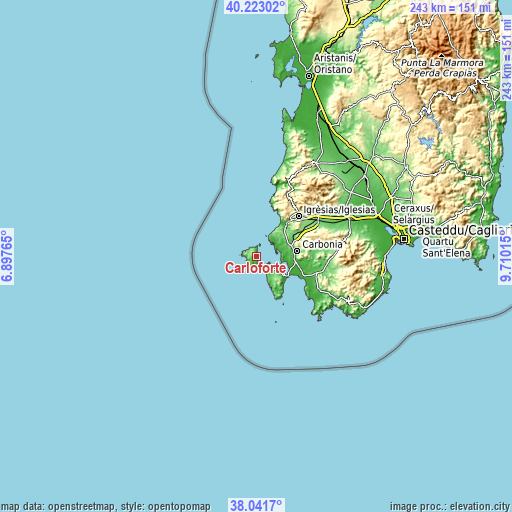 Topographic map of Carloforte