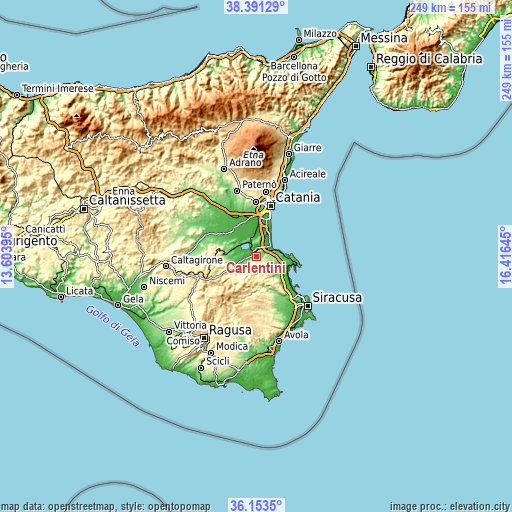 Topographic map of Carlentini