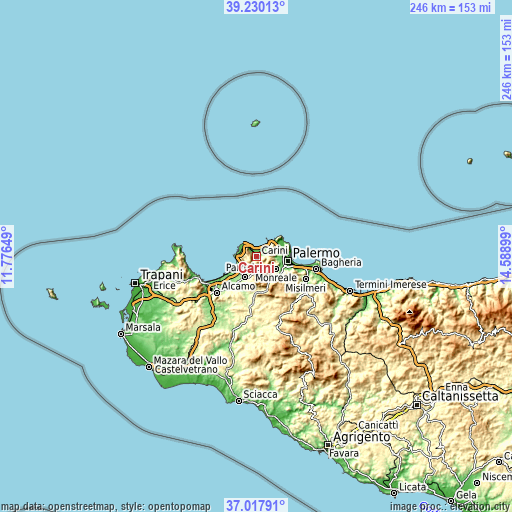 Topographic map of Carini