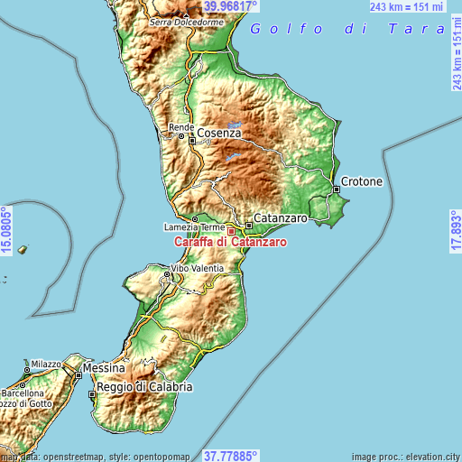 Topographic map of Caraffa di Catanzaro