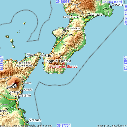 Topographic map of Caraffa del Bianco