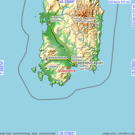 Topographic map of Capoterra