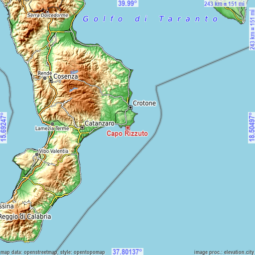 Topographic map of Capo Rizzuto