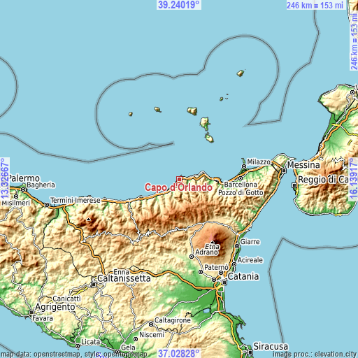 Topographic map of Capo d'Orlando