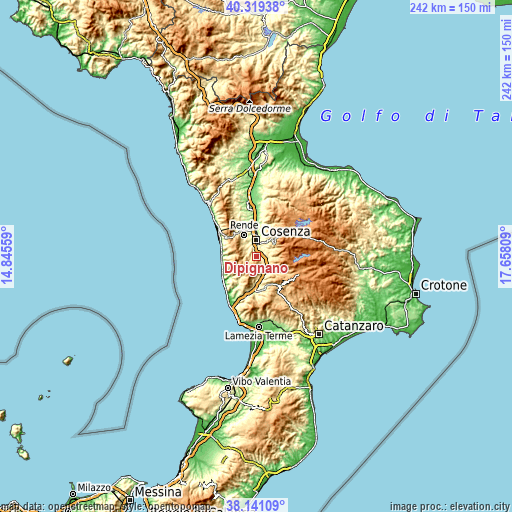 Topographic map of Dipignano