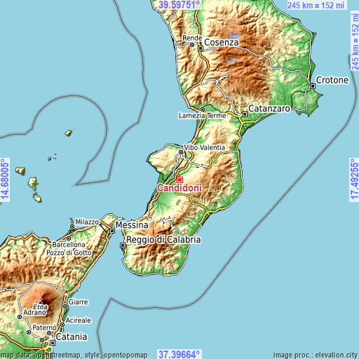 Topographic map of Candidoni