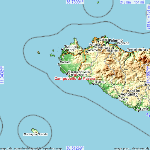 Topographic map of Campobello di Mazara