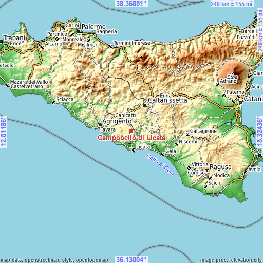 Topographic map of Campobello di Licata