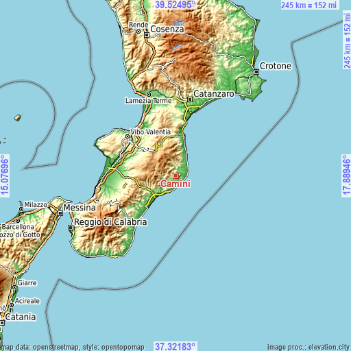 Topographic map of Camini