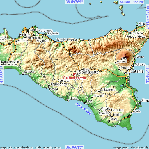 Topographic map of Caltanissetta