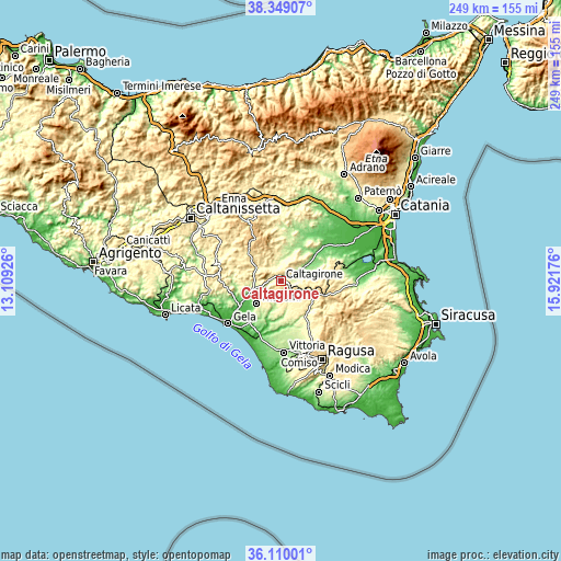 Topographic map of Caltagirone