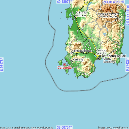 Topographic map of Calasetta