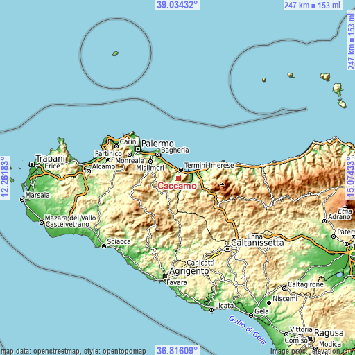 Topographic map of Caccamo